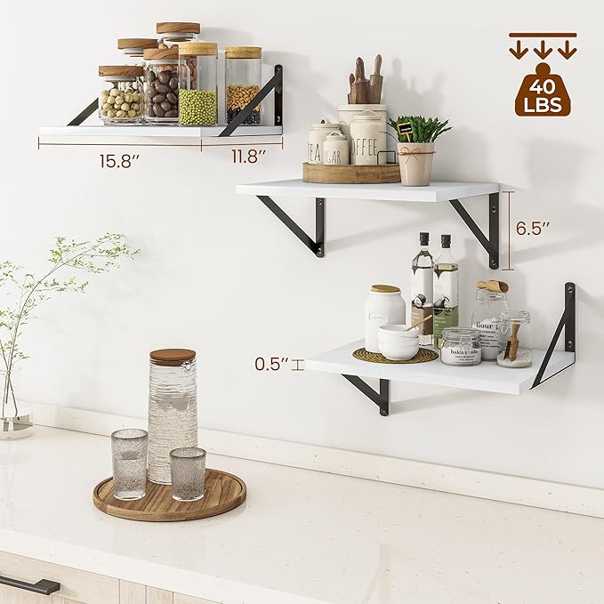 Heimlove Deep Floating Shelves for Wall, 12 Inch Deep Floating Shelves Set of 3