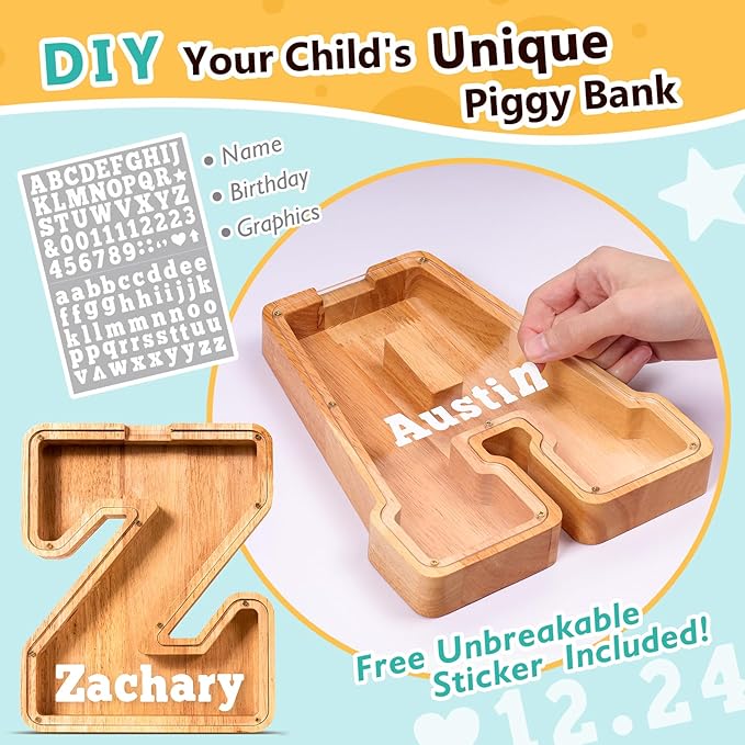 SummiDate Wooden Letter Piggy Bank| Piggy Bank for Boys Girls Toddler| Alphabet Z Money Bank| Coin Bank Birthday Gift for Kids|Birthday Gift for Kids (Z)