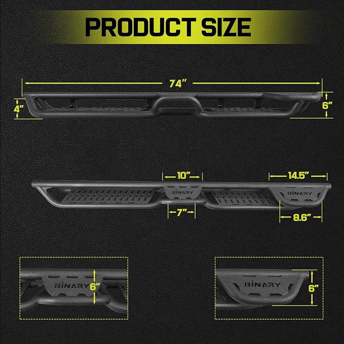 BINARY STAR Running Boards Compatible with 2019-2026 Dodge Ram 1500 Quad Cab(Excl. Classic Ram 2500 3500), 4-Steps Design Running Boards, Carbon Steel Side Step Bars Nerf Bars