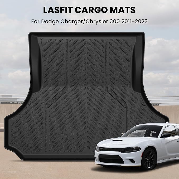 LASFIT Trunk Mat for Dodge Charger 2011-2023, for Chrysler 300 2011-2023, Fit Without Subwoofer, All Weather TPE Custom Fit Car Mats Cargo Liner Cargo Mat, Black