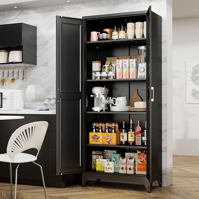 75" Tall Metal Storage Cabinet, Kitchen Pantry Storage Cabinets