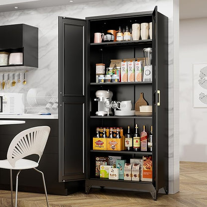 75" Tall Metal Storage Cabinet, Kitchen Pantry Storage Cabinets