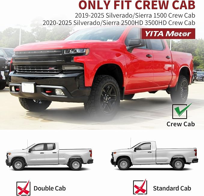 YITAMOTOR Running Boards Compatible with 2019-2026 Chevy Silverado/GMC Sierra 1500, 2020-2026 Silverado/Sierra 2500HD 3500HD Crew Cab(Excl. 2019 1500 LD), 6.5'' Stainless Steel Side Steps Nerf Bars