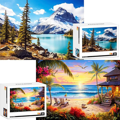 2 Pack Puzzles for Adults 1000 Pieces-Hawaii Beach & Moraine Lake Difficult Jigsaw Puzzles for Adults,Hard Jigsaw Puzzle Decorations DIY Leisure Game Toy Suitable Family Friends(27.5x20 inches)