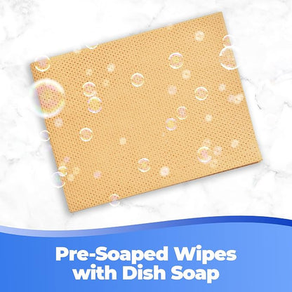 Pre-Soaped Wipes with Dish Soap, 10" x 13" Disposable Cloth