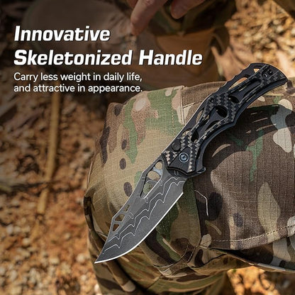 CIVIVI Pocket Knife for Men, Biophase Flipper Tactical Folding Knife, 3.48" Damascus Blade Aluminum with Carbon Fiber G-10 Handle, Lightweight Skeletonized EDC Knife for Camping Hunting, C23083C-DS1