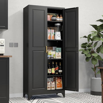 75" Tall Metal Storage Cabinet, Kitchen Pantry Storage Cabinets