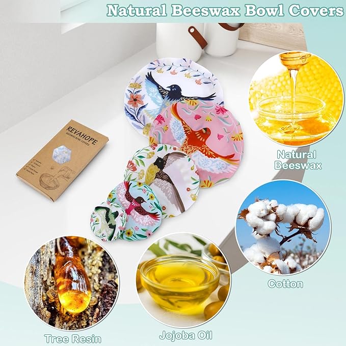 5-Size Reusable Beeswax Bowl Covers