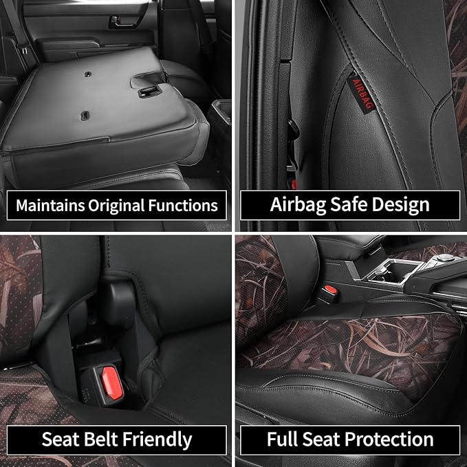 EKR Tacoma Seat Covers Custom Fit for Toyota Tacoma (Only for Hybrid) 2024 2025 2026 Double cab TRD Sport/TRD Off-Road/Limited/Trailhunter-Truck Seat Cover Full Set,Faux Leather(Black/Reed Camo)