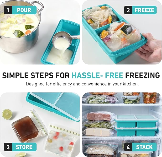 Silicone Freezer Tray with Lid Soup Freezer Container Molds with Steel