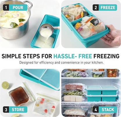 Silicone Freezer Tray with Lid Soup Freezer Container Molds with Steel