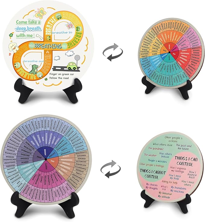 Feelings Wheel, Double-Sided Emotion Wheel with Stand, Counseling Office Must Have, Feelings Wheel Suitable for Therapy Office Decor School Counseling Office Must Have (8Z2, 2)