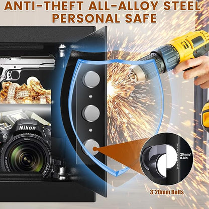 Safe Box with Fireproof Waterproof Bag, Home Safe with Keys & Pass Code & Wall
