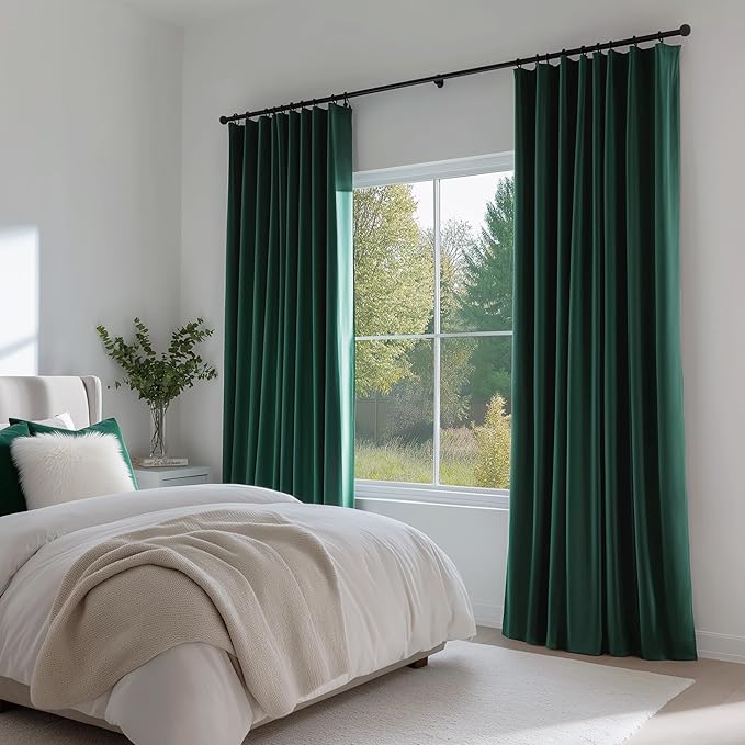 FMFUNCTEX Velvet Curtains Emerald Green Thermal Insulated Curtains