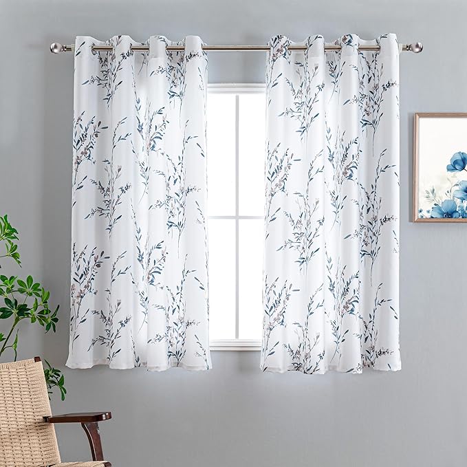 MYSKY HOME Floral Curtains 63 Inch Length 2 Panels