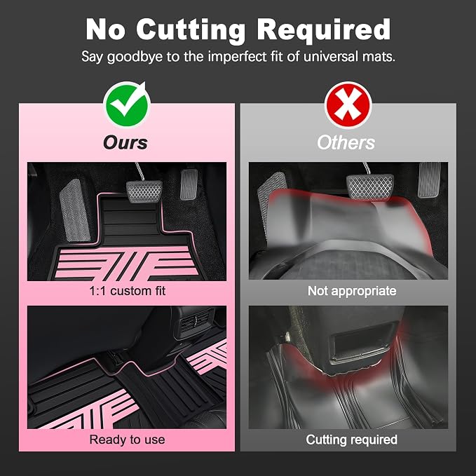 Floor Mats Fit for 2012-2015 Honda Civic Sedan & Sedan Si (Not for Coupe), Custom Fit All Weather Protection Heavy Duty Anti-Slip Car Mats for Civic, 1st & 2nd Row, Black & Pink