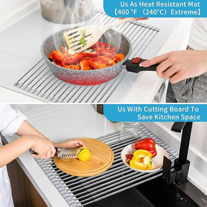 Expandable Roll-UP Dish Drying Rack-Large 304 Stainless Steel Dish Drainer Over