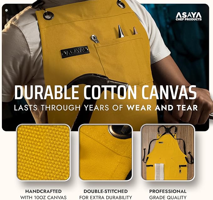 Asaya Chef and BBQ Apron with Bottle Opener and Hand Towel - 10oz Cotton Canvas