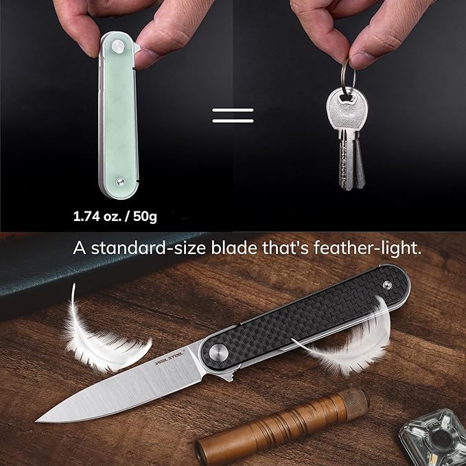 REALSTEEL IRIS Pocket Knife, Folding Knife, Flipper, Liner Lock, 2.99" 12C27 Steel Blade, Lightweight G10 Handle, 1.74oz, Deep-carry Pocket Clip, EDC Outdoor Indoor, Gifts for Men Women Camping Hiking Climbing Fishing (Carbon Fiber laminate G10)