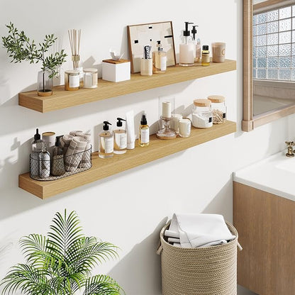 Fun Memories Floating Shelves 48 Inch, Extra Large Wood Shelf Set of 2