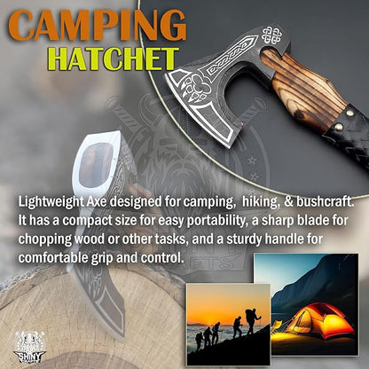 SHINY CRAFTS®- Decorative Viking Axe – Unique Gift for Dad Carbon Steel Blade with Leather Handle Perfect for Bushcraft or Display (SCA-16)