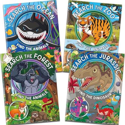 4 Pack Search and Find Activity Book for Kids Ages 3-5 4-8 8-12, Car Game,Toys for Road Trip Airplane Activities,Activity Books Over 240 Fun Animal Knowledge