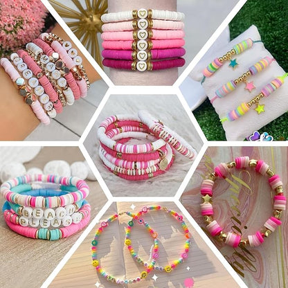 4000pcs Pink Clay Beads for Bracelets Making Kit, 6mm Heishi Polymer Flat Round Disc Clay Beads for Jewelry Making Pink