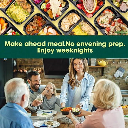Glotoch Express 300 Pack 32oz Black 2 Compartment Square Meal Prep Containers