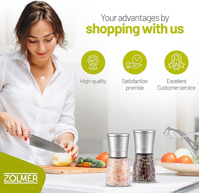 ZOLMER® Premium Stainless Steel Salt and Pepper Grinder Set | Adjustable