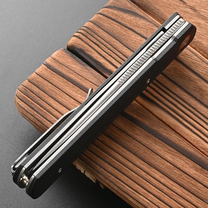 FF6 Folding Knife,D2 Steel Blade G10 Handle EDC Tool Knife for Camping,Hiking,Hunting,Fishing(Black)