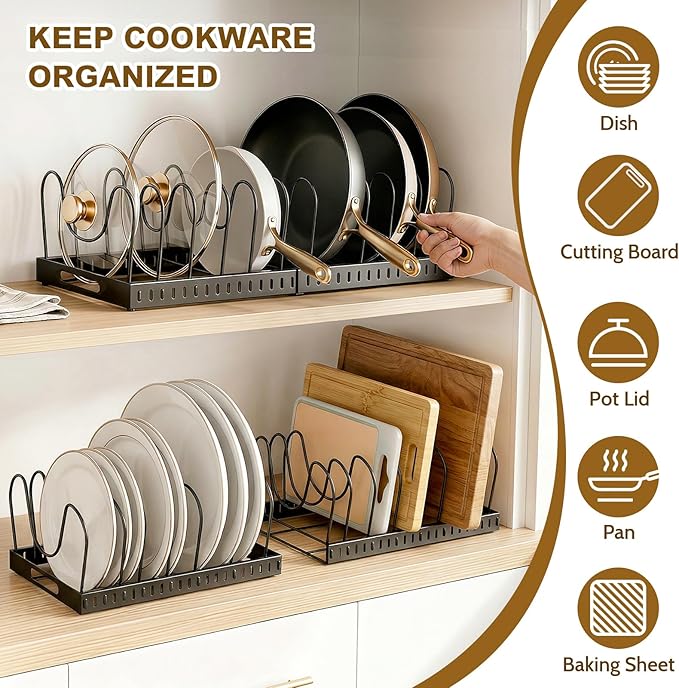 2PACK Expandable Pots and Pans Organizer Under Cabinet