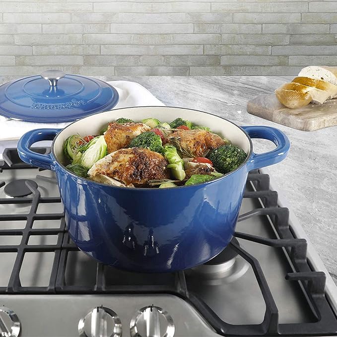 Crock-Pot Artisan 7-Quart Round Enameled Cast Iron Dutch Oven – Sapphire Blue