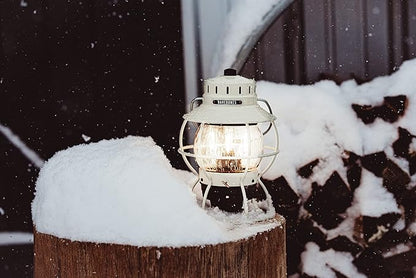 Barebones Railroad Lantern ??Vintage White, Vintage-Inspired LED Camping Lantern with Rechargeable Battery ??Adjustable Brightness Outdoor Light for Camping Gear, Backyard, and Home Decor