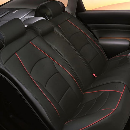 FH Group Back Seat Faux Leather Car Seat Cover - Universal Fit, Rear Seat Covers for Cars with Rear Split Bench, Car Seat Cushions for SUV, Sedan, Van, Black Red Trim