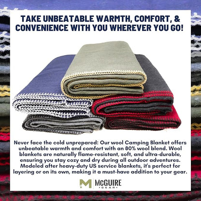 M MCGUIRE GEAR Heavy Duty Wool Blanket, Survival, Emergency, and First Aid Use – Mil-Spec, Fire Retardant, Durable Outdoor Wool Blankets for Camping. - Black, (64 x 90 inches)