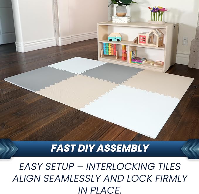 FlooringInc's Rainbow & Natural Harmony Playmat - Kid Safe Foam Floor Tiles with Removable Edges - 2'x2', 1/2" Thick (Earthy, 6 Tile Pack)