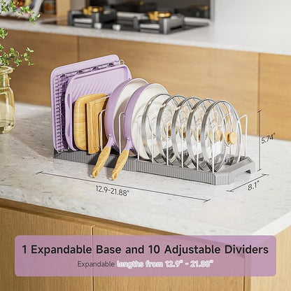 MUDEELA Pot Lid Organizer Rack for Cabinet, Expandable Pots and Pans Organizer