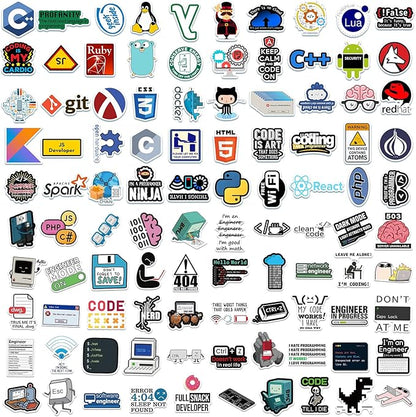 100PCS PCS Programming Stickers Funny, Vinyl Waterproof for Water Bottle Laptop Luggage Guitar Gifts for Teens Girls Kids Adult Students Funny