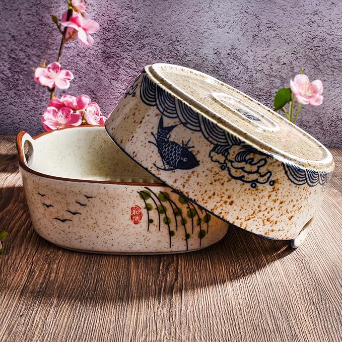 Japanese Style Ceramic Casserole Dish, 6.7-Inch Square Baking Dish