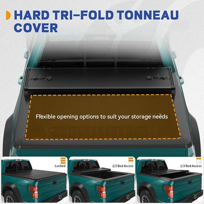 FRP Hard Tri-Fold Truck Bed Tonneau Cover Fit for Chevy Colorado/GMC Canyon 2015-2022 6.2 ft Bed