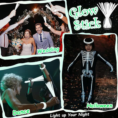 ILHSTY 100 pk Glow Sticks Bulk Party Favors and Decorations - 8" Glow in the Dark Party Supplies For Halloween Neon Party Light up Glow sticks Necklaces & Bracelets (White*100)