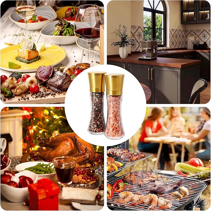 VEVOK CHEF Gold Salt and Pepper Grinder Mill Set Stainless Steel Pepper Shaker