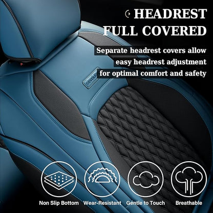 Coverado RAM Seat Covers, Faux Leather Car Seat Covers Full Set Compatible with 2009-2018 Dodge Ram 1500, 2010-2024 2500 3500 Dodge RAM Trucks Seat Covers Ram Accessories (Blue)