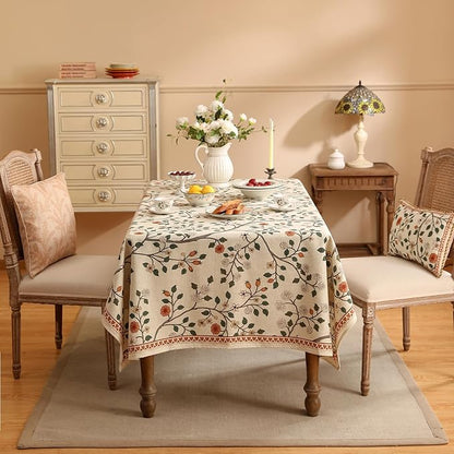 ISAENNE Designer Floral Small Square Tablecloth,French Linen Light Beige Indoor Table Cloth,Fall Wrinkle Resistant Decor Tablecloths for Dining Thanksgiving Kitchen Party,55"*55"-Flora A