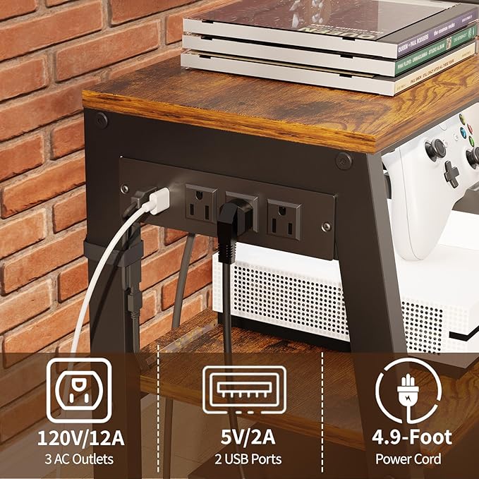 4-Tier AV Media Stand with Power Strips, Heavy Duty Stereo Cabinet Stand with