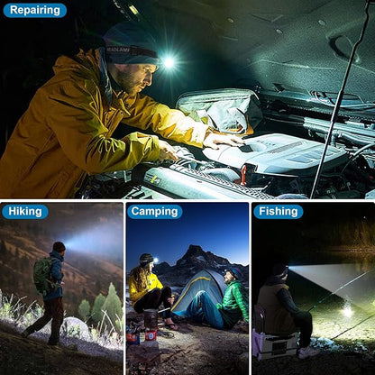 Headlamp Rechargeable 99,000LM Super Bright, 2pack LED Head Lamp with 3 Modes, 90°Adjustable Head Lights for Forehead, IPX6 Waterproof HeadLamps for Camping Hiking