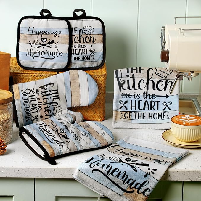 Sratte 6 Pcs Kitchen Decor Accessories Set Farmhouse Towels Pot Holders Oven
