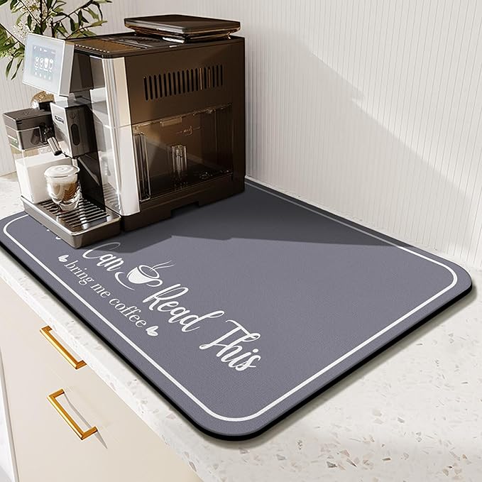 Coffee Bar Mat for Countertops 19inx12in, Absorbent Hide Stain Anti-Slip Cafe