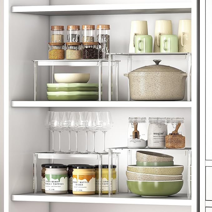 Delamu Clear Kitchen Cabinet Organizer, Stackable Cabinet Shelf