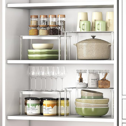 Delamu Clear Kitchen Cabinet Organizer, Stackable Cabinet Shelf